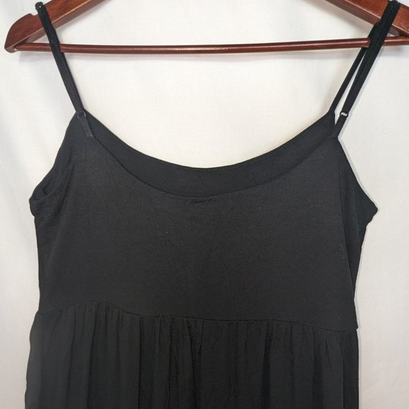 Petite S-M jersey-knit rounded-neck wide-leg black jumpsuit onesie EUC - Picture 2 of 6